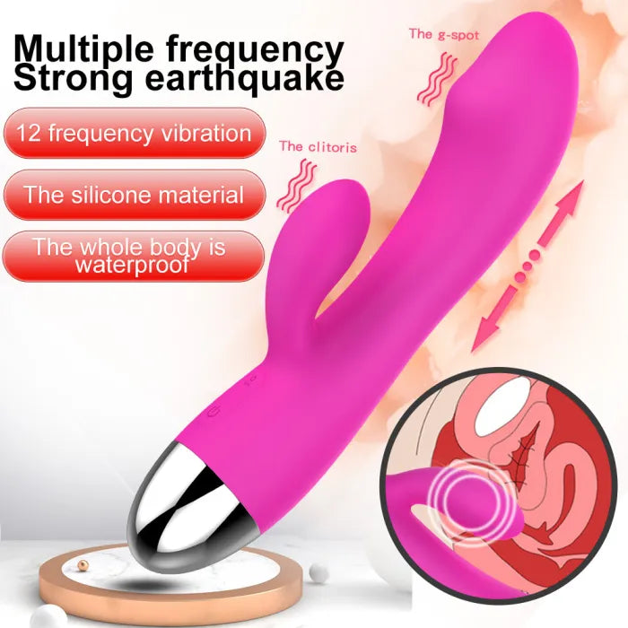 G-spot Vibrador 12 modos con estimulacion de clítoris Rose Red