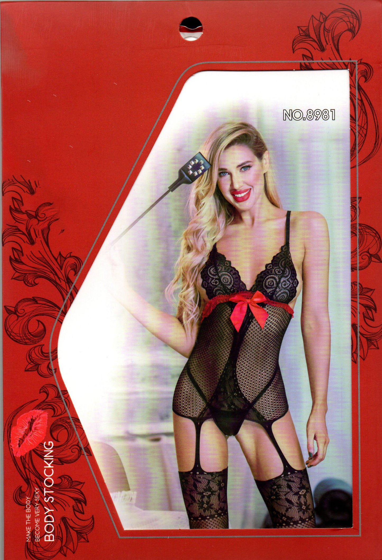 Body Stocking Negro Con MoパO Rojo G8Moda