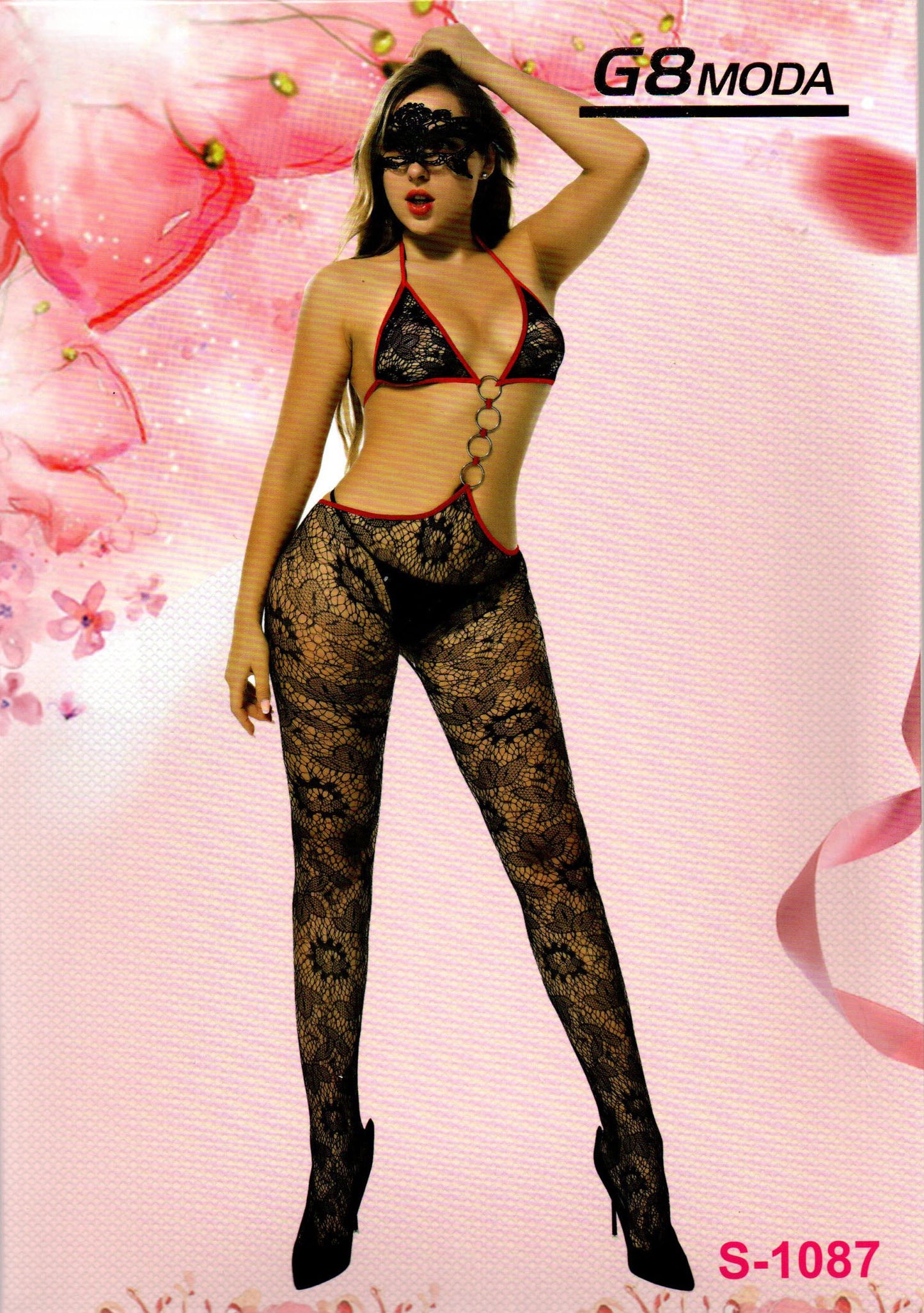 Body Stocking Negro-Rojo Con Cadena