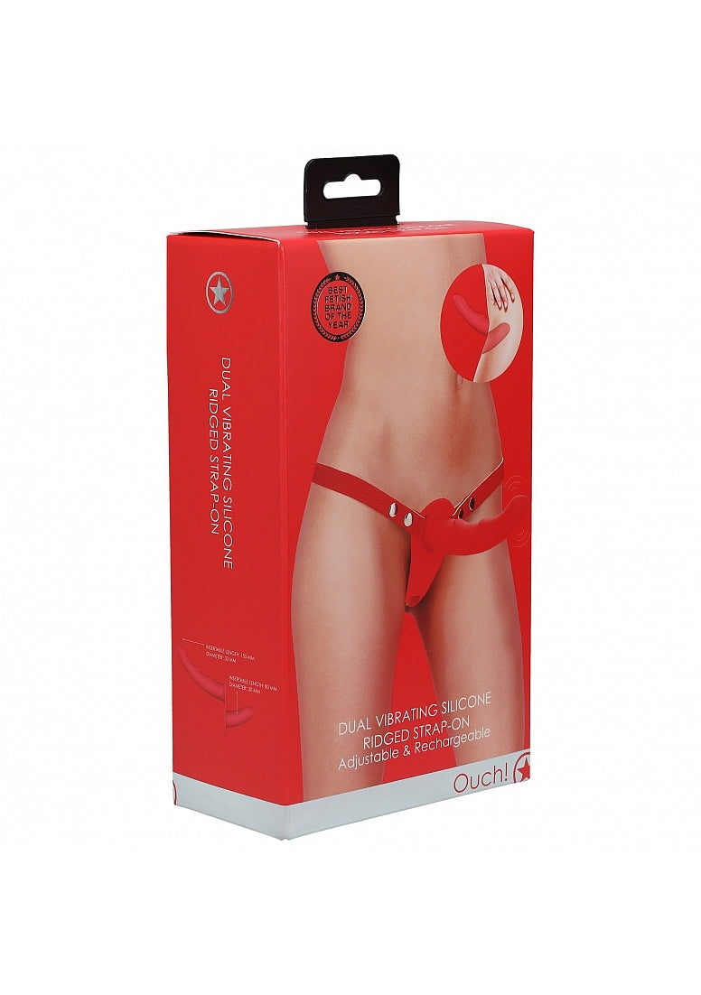 Dual Vibrating Silicone Ridged Strap On
