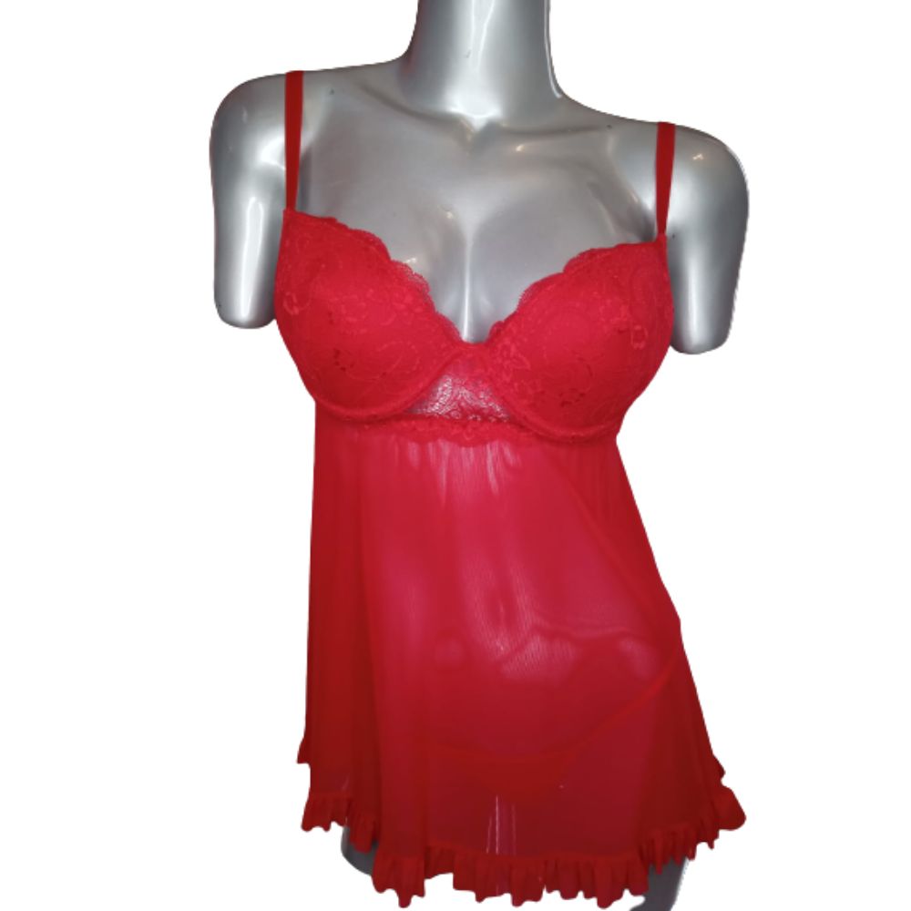 Baby Doll con Copa y Olan Rojo CH, MED, GDE
