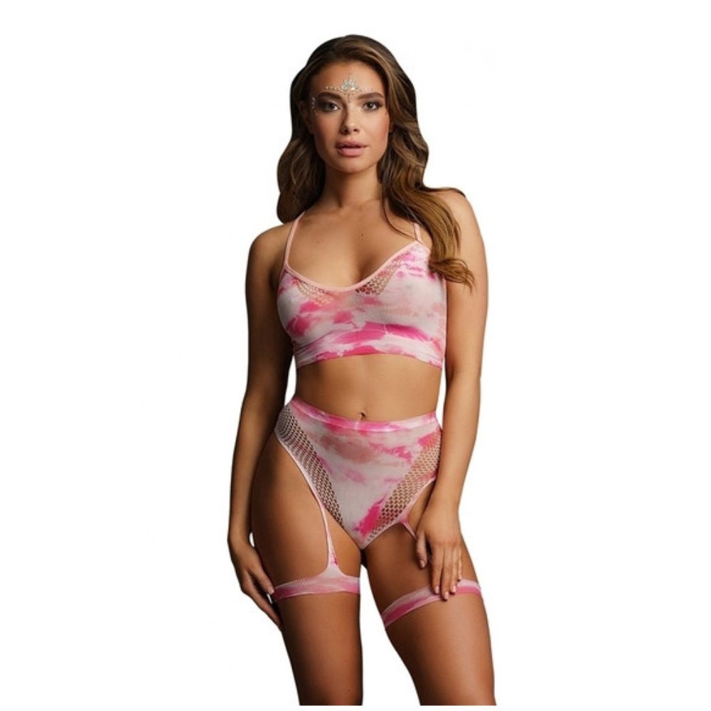 Ser de Lenceria Rosa Neon con Pedreria Aderible