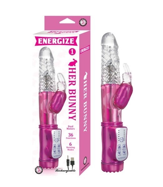 Vibrador Doble Estimulación con Cuentas Giratorias Energize Her Bunny 1 Rosa