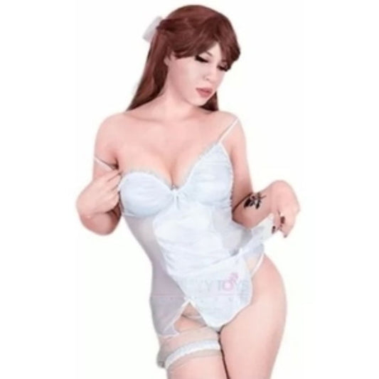 Baby Doll Blanco de Mesh y Seda Charlott