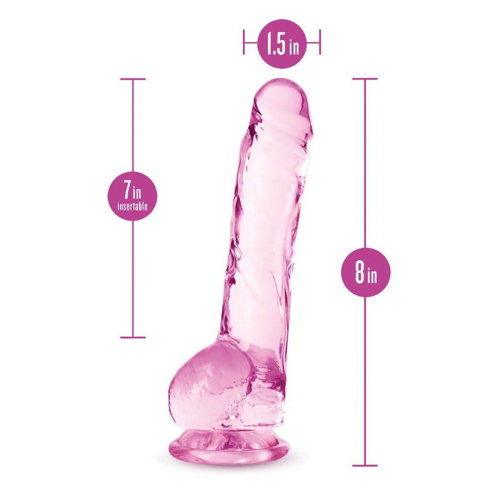 Dildo Cristalino con Ventosa Naturally Yours 8" Color Rosa