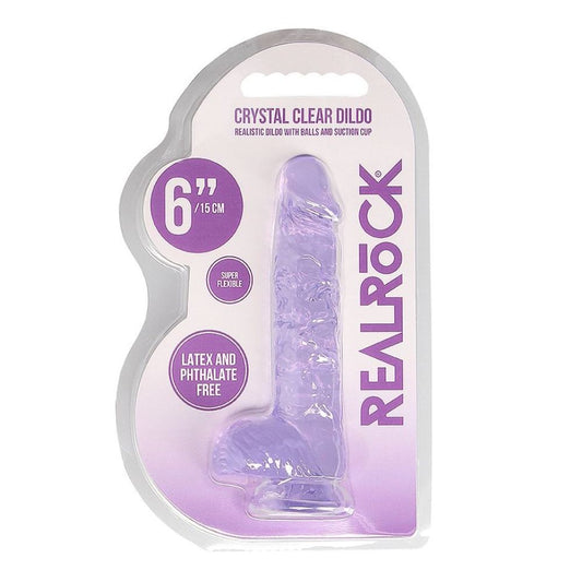 Dildo Realista Cristalino de 6"/15 Cm Color Morado