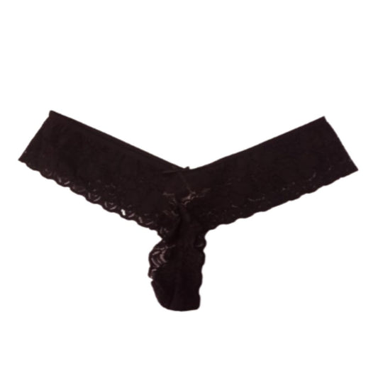 Tanga de Encaje Ancho Basico Negro XL