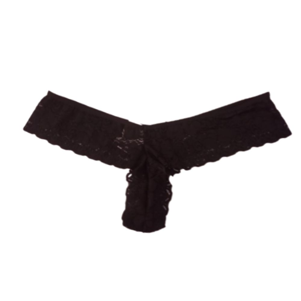 Tanga de Encaje Ancho Basico Negro XL