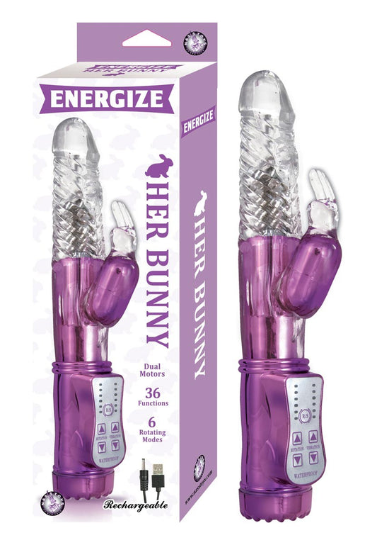 Vibrador Doble Estimulación con Cuentas Giratorias Energize Her Bunny 1 Morado